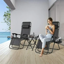 2 Pcs Māla ʻAi Moku Noho Lā me ka papaʻaina ʻoluʻolu hiki ke hoʻoponopono ʻia ʻo Zero Gravity Recliner noho noho i loko/waho 2 kala