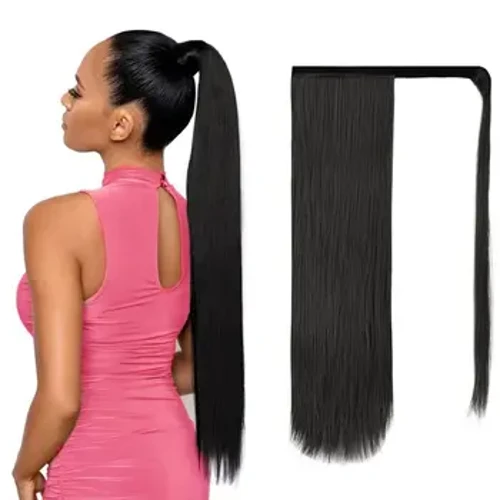 Straight Ponytail Brazilian Human Hoer Extension 16 to 26 Zoll Machine Made Magic Wrap Around Clip In Ponytail Black Remy