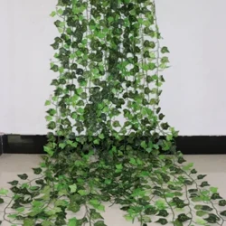 100pcs hostoa 1 pieza 2.4M Etxeko dekorazioa Ivy hosto-girlanda Landareak Mahasti hosto faltsuak Loreak Creeper Green Ivy Koroa