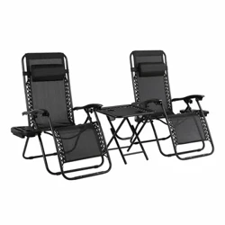 Trädgårdssäng Fritidsstol Strandsolstol Set Trädgårdssäng i aluminium, 2 x hopfällbar solstol och 1 x bord