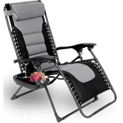 Padded Zero Gravity Lounge Stull Klapp Patio Recliner mat justierbaren Headrest & Coupehalter, Ënnerstëtzung 160 kg Sonnebetter
