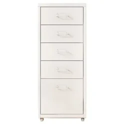 Organizzatore di forniture per ufficio Armadietto da ufficio in legno con 5 cassetti Armadietto portadocumenti con serratura Supporto da pavimento Design con ruote mobile