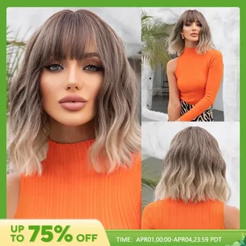 Fa'ata'ita'i Fa'a-Efuefu Fa'asa'o Bob Wigs fa'atasi ma Pepa Pu'upu'u Enaena Ombre Fa'atusa Wig Fa'atasi ma A'a Pogisa Laulu Faanatura mo Fa'aoga i Aso Ta'itasi