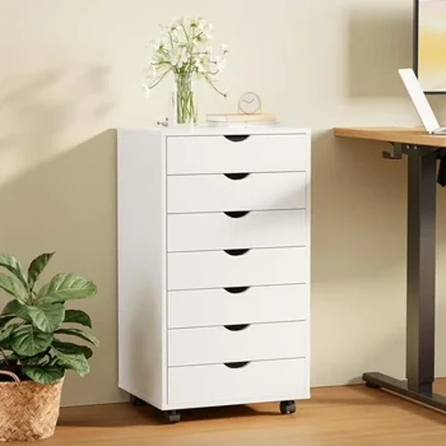 Mobile Vertical File Cabinet 7 Drawer Wood Chest Organizer Filing Cabinets Printer Table Dresser With Wheels Freight free