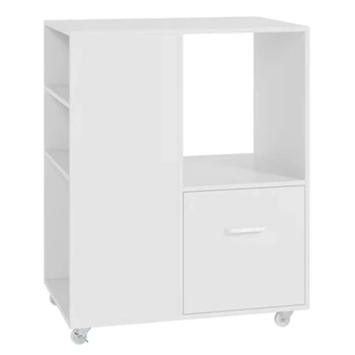 Cabinet Ffeil Homfa, Cabinet Ffeil Ochrol Symudol 1-Drawer ar Olwynion, Stondin Argraffydd gyda Silffoedd Storio Agored ar gyfer y Swyddfa Gartref