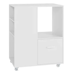 Homfa File Cabinet, 1-Drawer Mobile Lateral File Cabinet on Wheels, Printer Stand na may Open Storage Shelves para sa Home Office