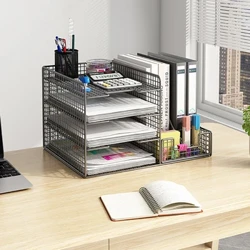 Desktop Lemari Arsip Perlengkapan Kantor Multi-layer Kapasitas Besar Bingkai Berkas Kotak Penyimpanan Logam Rak Buku Meja Penyimpanan Rak A4