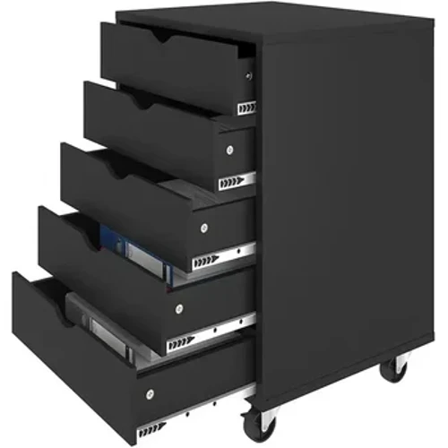 Dextrus 5-Drawer Ffeil pren Cabinet Cist Trefnydd Symudol Storio Swyddfa ar gyfer Ystafell Swyddfa, Du, Cabinet Ffeilio