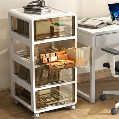 Lemari Arsip Plastik Transparan Nordic Home Furniture Meja Kantor Organizer Laci Rak Desktop Lemari Penyimpanan dengan Roda