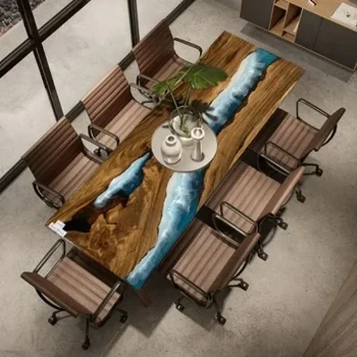 Mesa de reuniones de madera maciza estilo océano, escritorio de lujo para oficina en casa, escritorio epoxi, novedad de 2024
