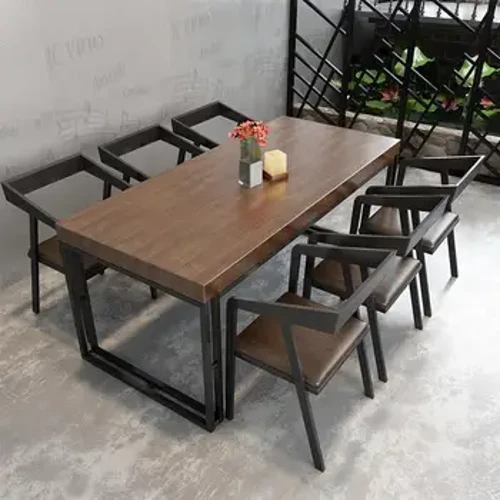 Bar Cafe Log Conference Table Milk Tea Shop Iron Dining Table At Chairs