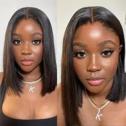 Babae Maikling Bobo Wig Gitnang Paghahiwalay ng Buhok-Haba ng Buhok na Buhok Synthetic Lace Wig Para sa Mga Itim na Babae