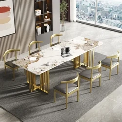 I-Nordic Light Luxury Slate Dining Tables Ikhaya Lefulethi Elincane Esiqhingini Esiyi-Rectangular Dining Ithebula Lengxoxo Yenkomfa Yesimanjemanje