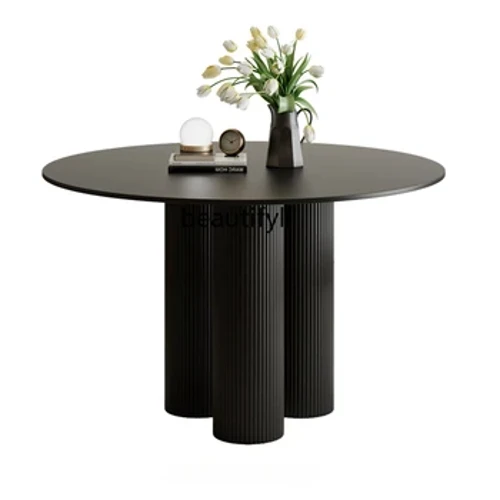 Cream Style babak Dining Table French Stone Plate Cilik Apartment Ngarep Dining Tabel Modern Minimalis Konferensi Tabel