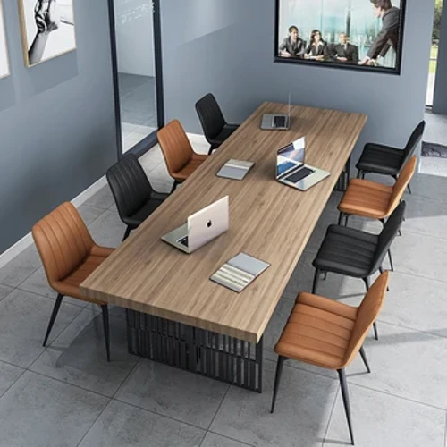 Massivt træ kontor mødebord, lang bord, personale kontor skrivebord og stol kombination, enkel og moderne multi sæde forhandling
