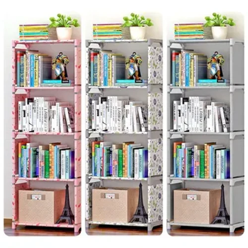 Scaffale per scaffali a 4 strati Organizzatori per librerie semplici con tubi in acciaio Scaffale moderno per studenti Scaffali per articoli vari Piccoli indumenti Clos