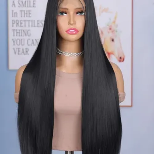 Parrucche sintetiche per capelli lisci con parte anteriore in pizzo da 24 pollici, parrucche sintetiche di colore nero per l'abbigliamento quotidiano per cosplay