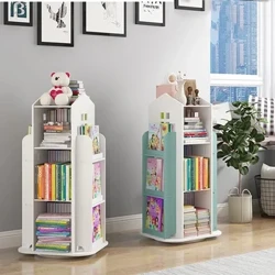 Rak Buku Anak 360° Rotating Kartun Rak Buku Lantai Rak Buku Anak Sederhana kanggo Rak Buku Omah Rak Buku Furnitur