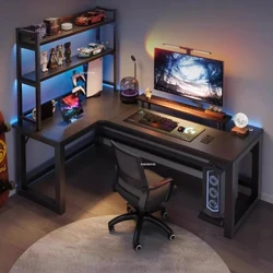 Nordic Corner Computer Desks Office Furniture Modern Internet Cafe Double Gaming Desk Home Office Desk with Bookshelf Integrated