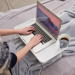 Mesa portátil dobrável para laptop, mesa para laptop com suporte de copo para dormitório de estudantes, mesa estável com bandeja para sofá para preguiçosos