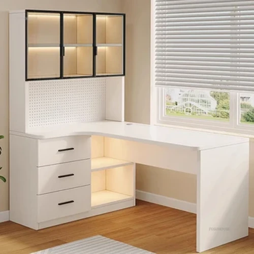 Deasca Ríomhaireachta Minimalist Seomraí Leapa Deasc Léitheoireachta Mac Léinn Seilf Leabhar Comhtháite Troscán Oifige Cruthaitheach Nua-Aimseartha Deasc Chearrbhachais Cúinne