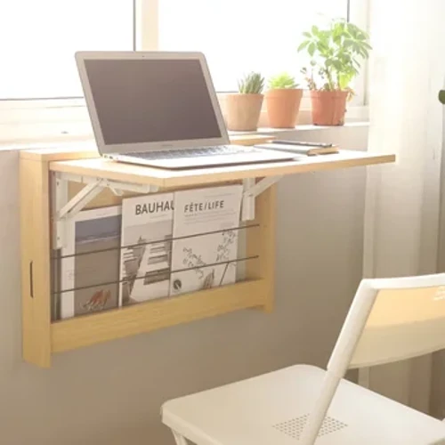 Nordic Wind Wand hängend Klappdësch Miwwelen Massiv Holz Laptop Computer Desk Géint d'Mauer Dressing Table Storage Rack