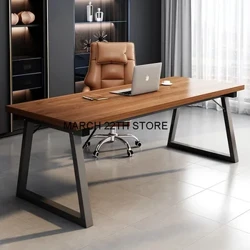 Modern Computer Desk Home Office Desk Grouss Executive Office Desk Computer Dësch Etude Schreifdësch Holz Tabletop Metal Frame