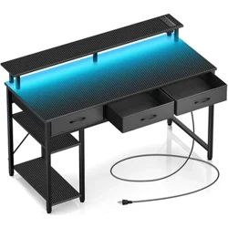 47 Inch Home Office Desk With 3 Drawers and Storage Shelves Gamer Table for Pc Carbon Black Gaming Chair Room Desks Computer