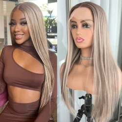 Blonde, glatte Spitzenfrontperücke aus Platin, Kunsthaar für Frauen, klebefrei, Spitzenfrontperücke, vorgezupft, blond gefärbt