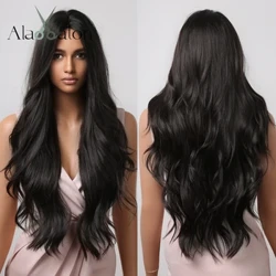 ALAN EATON-perruque synthétique ondulée noire longue pour femmes, cheveux Afro naturels noirs, partie centrale en Fiber résistante à la chaleur, usage quotidien