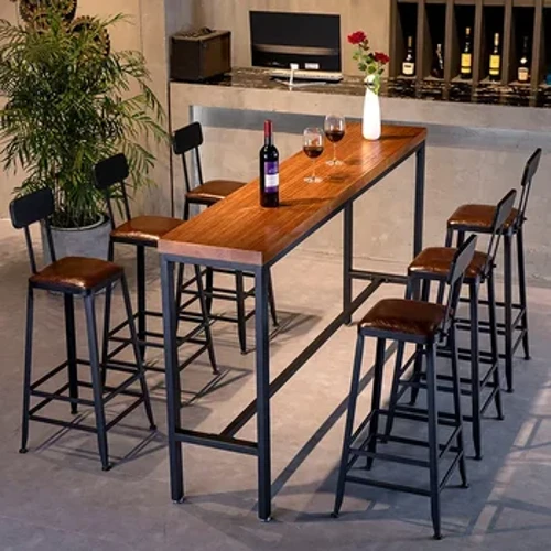 Customized na pang-industriya na istilong bar table para sa dingding ng sala sa bahay maliit na bar bar bakal solid wood mataas na mesa at upuan
