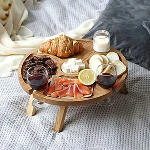 Tavolo da picnic pieghevole per esterni in legno Supporto portatile Tavolo pieghevole pieghevole per scrivania pieghevole per bicchieri da vino per feste in giardino