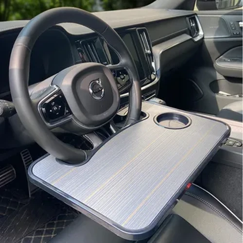 Papan Meja Cilik Anyar kanggo Mobil Portabel Rak Penyimpanan Mobil Nampan Minuman lan Piring Makan Roda Kemudi Mobil Meja Makan