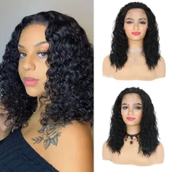 Deep Curly Lyhyt Bob Peruukki Lämmönkestävä Liimaton Synteettinen Peruukki Deep Wave 13*3 Pitsiperuukki Edessä Esikynitty luonnollinen hiusraja