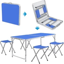 Alüminyum Kamp Masası Katlanabilir 120 cm 4 Tabure ile Bahçe Katlanır Masa Açık Masa ve Sandalye Seti