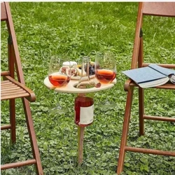 Vinstativ i tre, bærbart, bærbart vinbord i tre, sammenleggbart vinstativ, gulvmontert strandvinbord i tre