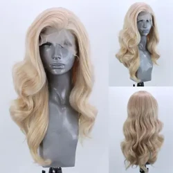 Lång vågig Blond Syntet Spets Front Peruk för Dam Gloden Blond Drag Queen Peruk