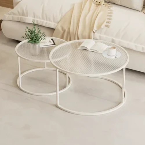 2pcs/set Light Luxury Round Nesting Table Tea Coffee End Tables I-Glass Sofa Side Table Desk ye-Living Room Balcony Home Office