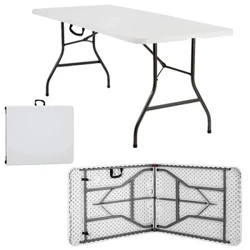 Sodo stalas sulankstomas 180x76 cm nešiojimo rankena plastikinė 8 žmonėms švediško stalo kempingas sulankstomas baltas