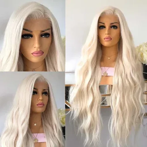 AIMEYA parrucche anteriori in pizzo biondo platino per le donne, capelli sintetici lunghi, ondulati, senza colla, in fibra resistente al calore, parte libera