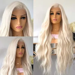 AIMEYA parrucche anteriori in pizzo biondo platino per le donne, capelli sintetici lunghi, ondulati, senza colla, in fibra resistente al calore, parte libera