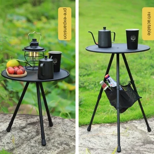 Trebent hopfällbart runt bord Utomhusmatbord Portabelt soffbord i aluminiumlegering Vandring Picknickbord