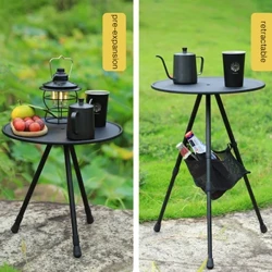 Trebent hopfällbart runt bord Utomhusmatbord Portabelt soffbord i aluminiumlegering Vandring Picknickbord