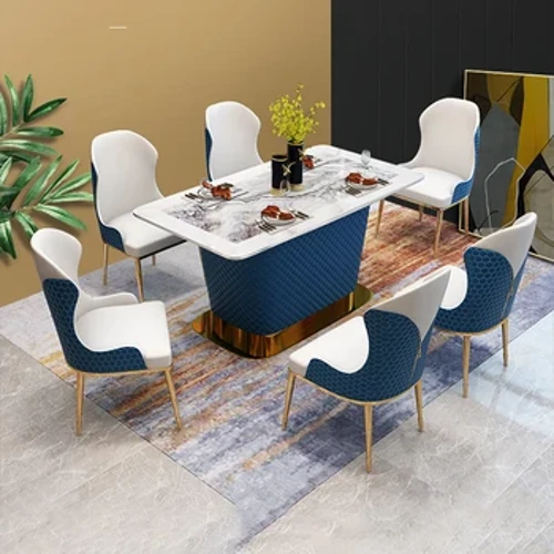 MANBAS Nâng tầm phòng ăn của bạn với bộ bàn đá cẩm thạch có 6 ghế da và thiết kế bằng thép không gỉ / Nội thất nhà bếp
