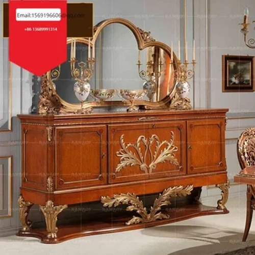 Europees massief houten dressoir, Amerikaanse luxe woonkamer, eetkamerkast, klassiek gesneden verandakast