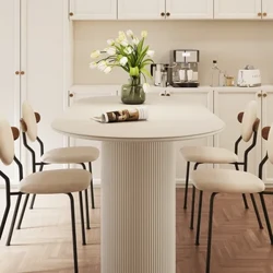 Modern French Creamy Rock Plate Dining Table and Chairs Set for Dining Room