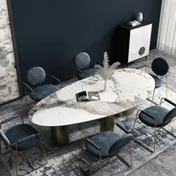 Luksus familie spiseborde og stole brugerdefinerede italienske ovale luksus SLATE bord rustfrit stål design sense modellering engros