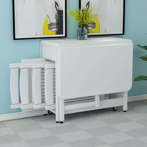 Juego de mesa y silla de madera, mesa de comedor plegable móvil para el hogar, 4,3 pies con espacio de almacenamiento para silla
