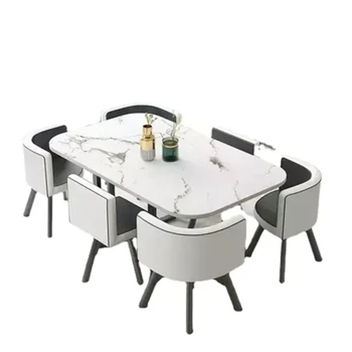 Novo 2024 moderno mármore superior mesa de jantar branco clássico sala estar com 6 cadeiras conjunto