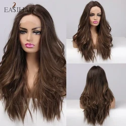 EASIHAIR Laang Braun Spëtzele Front Perück Synthetesch Perücke Baby Hoer Frae Spëtze Perücke Natural Héich Dicht Hëtztbeständeg gewellte Cosplay Perücke